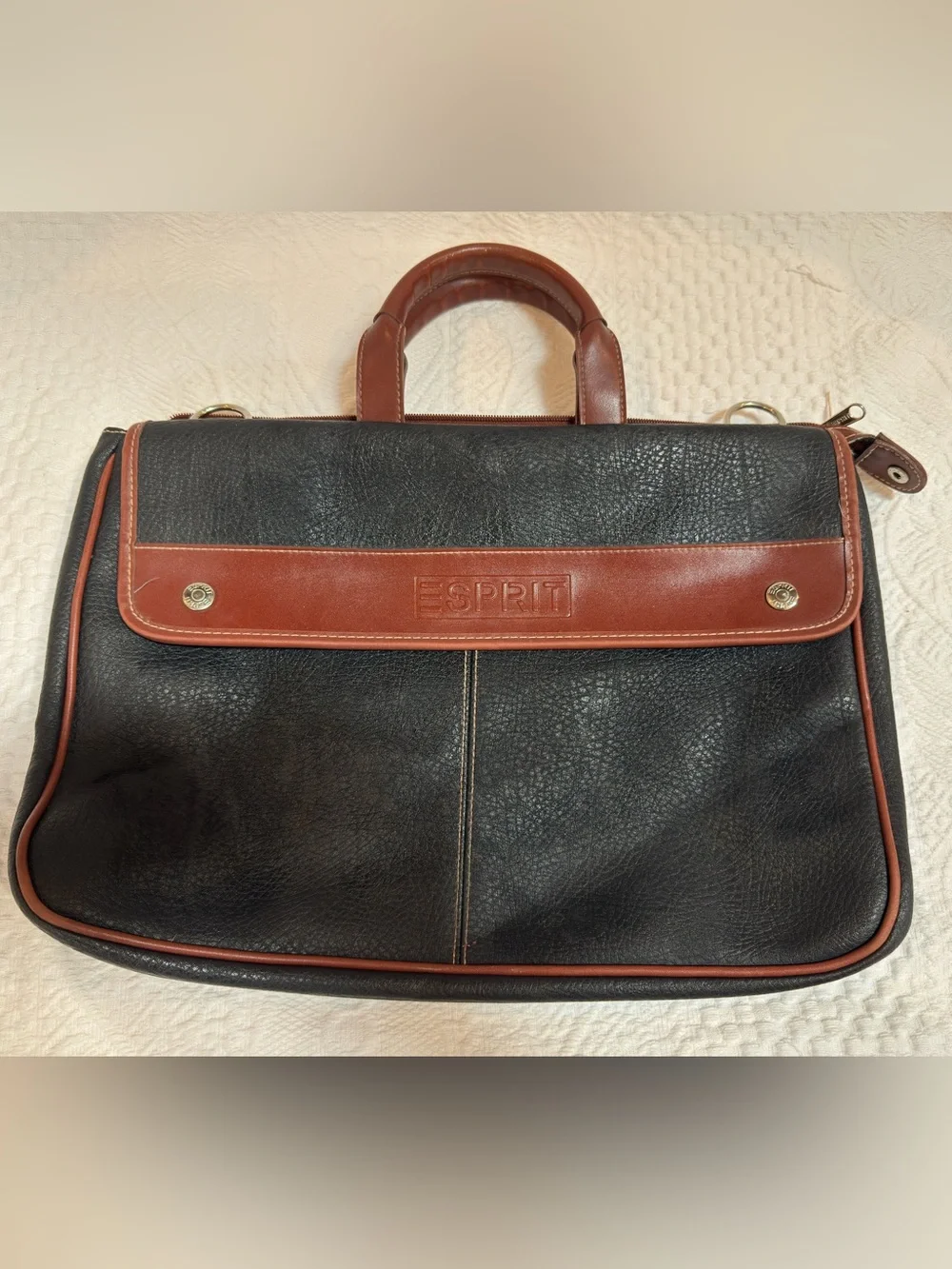 Esprit Briefcase Laptop Bag Black Brown Vintage 90s